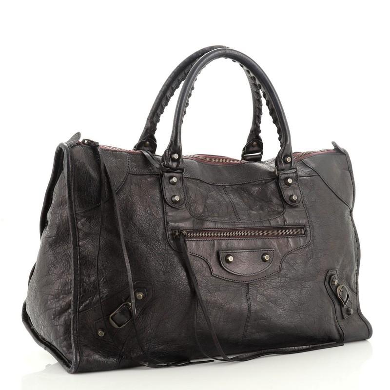 Black Balenciaga Work Classic Studs Bag Leather 