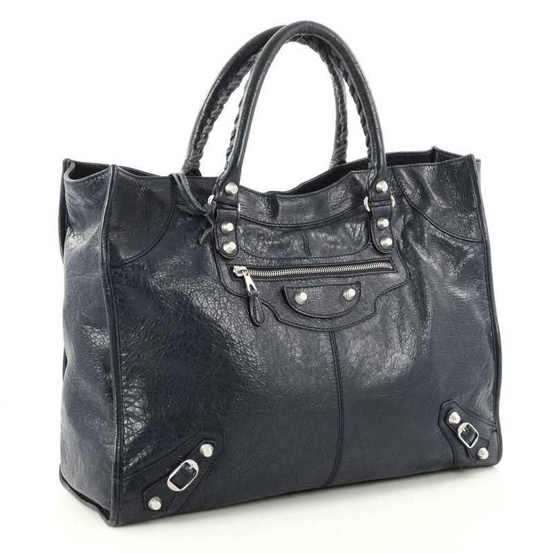 Black Balenciaga Work Classic Studs Handbag Leathe