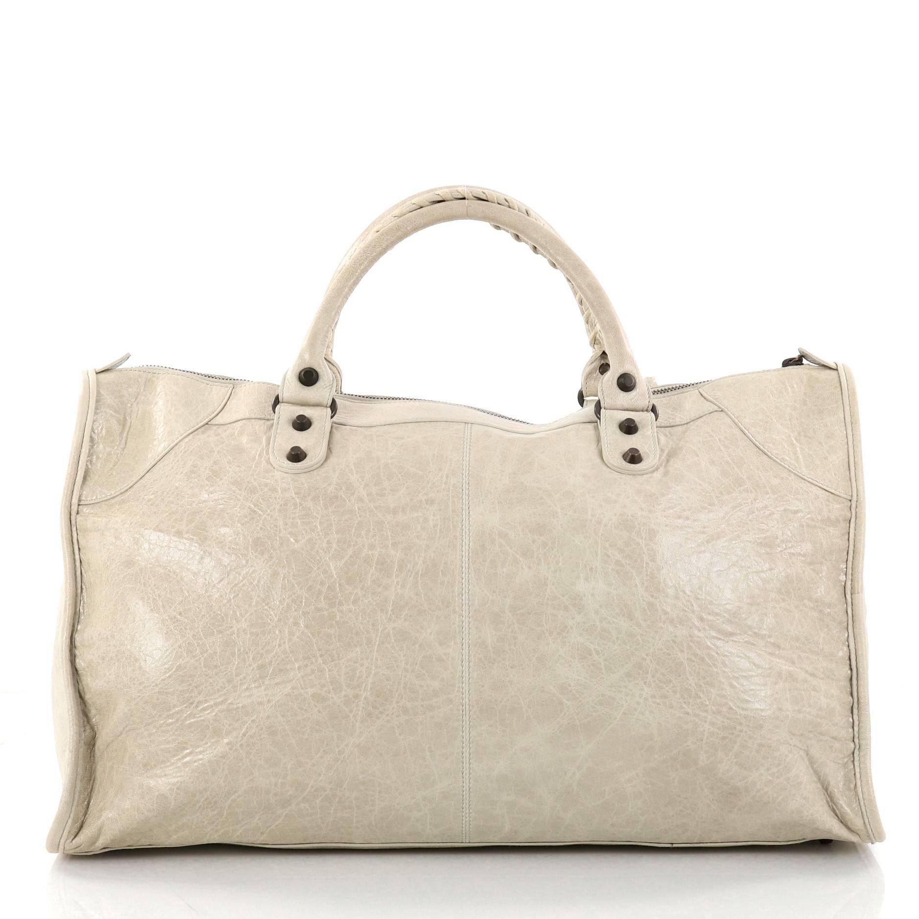 Beige Balenciaga Work Classic Studs Leather Handbag 