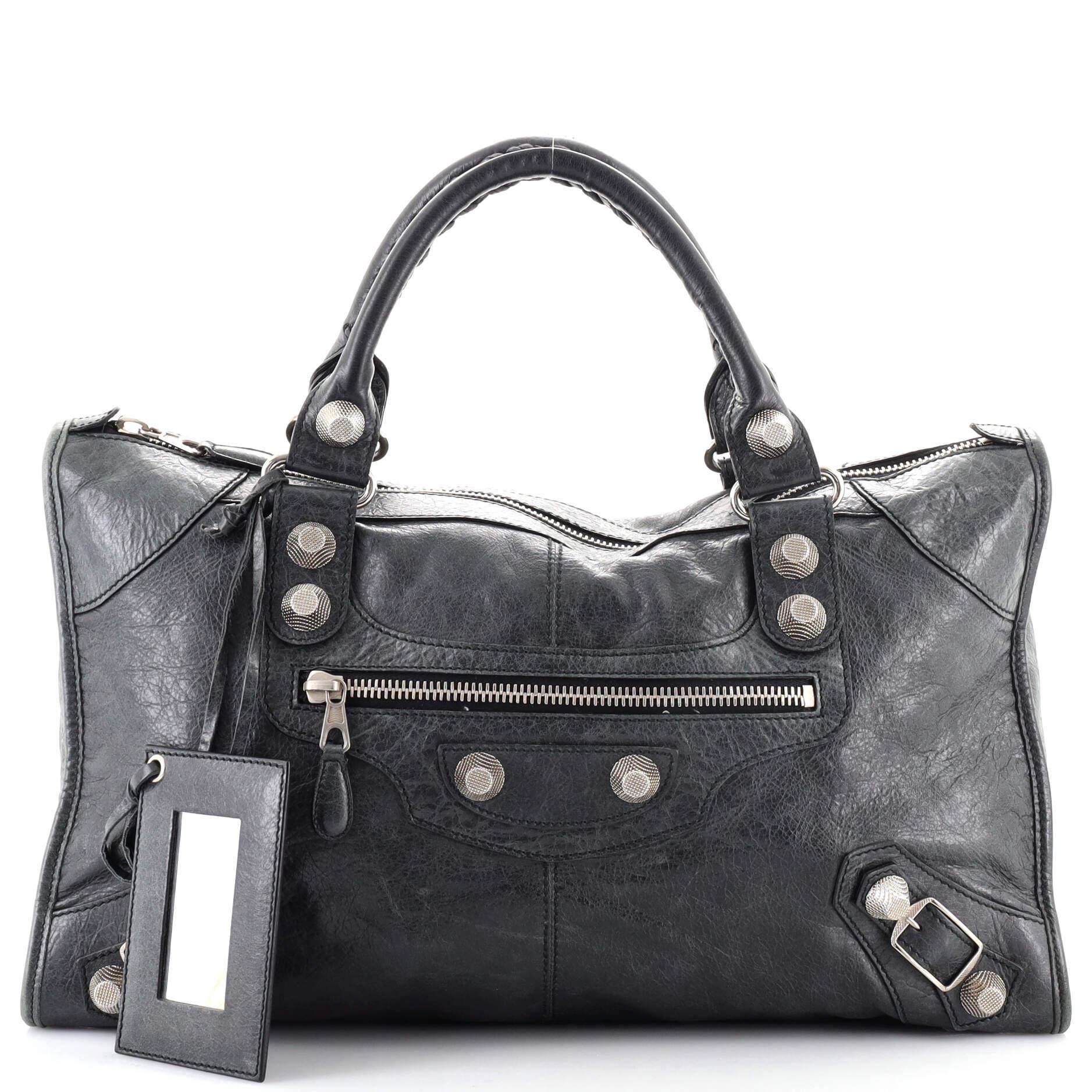 BALENCIAGA Motocross Giant 12 City dark grey silver stud top zip work bag  at 1stDibs