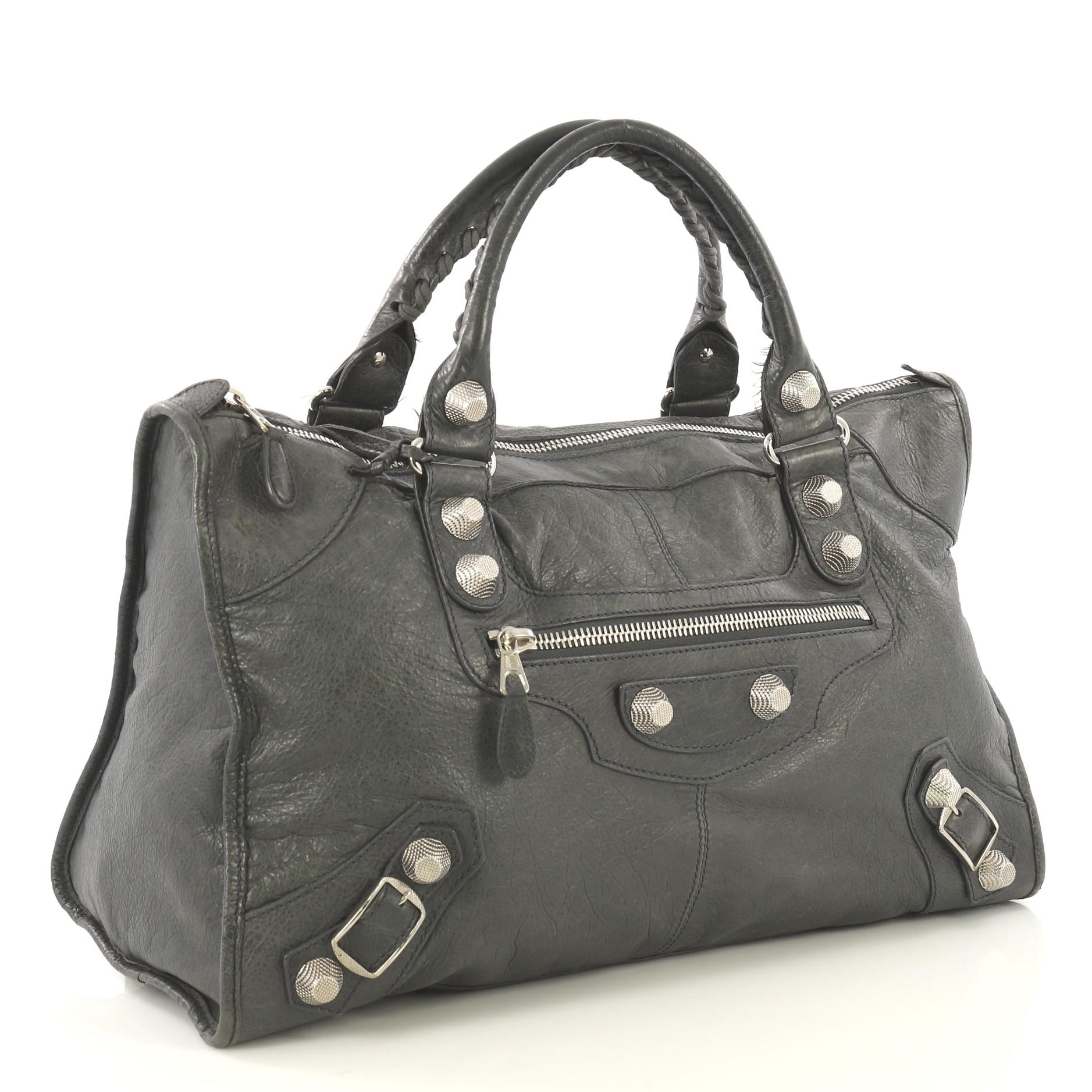 Gray Balenciaga Work Giant Studs Bag Leather