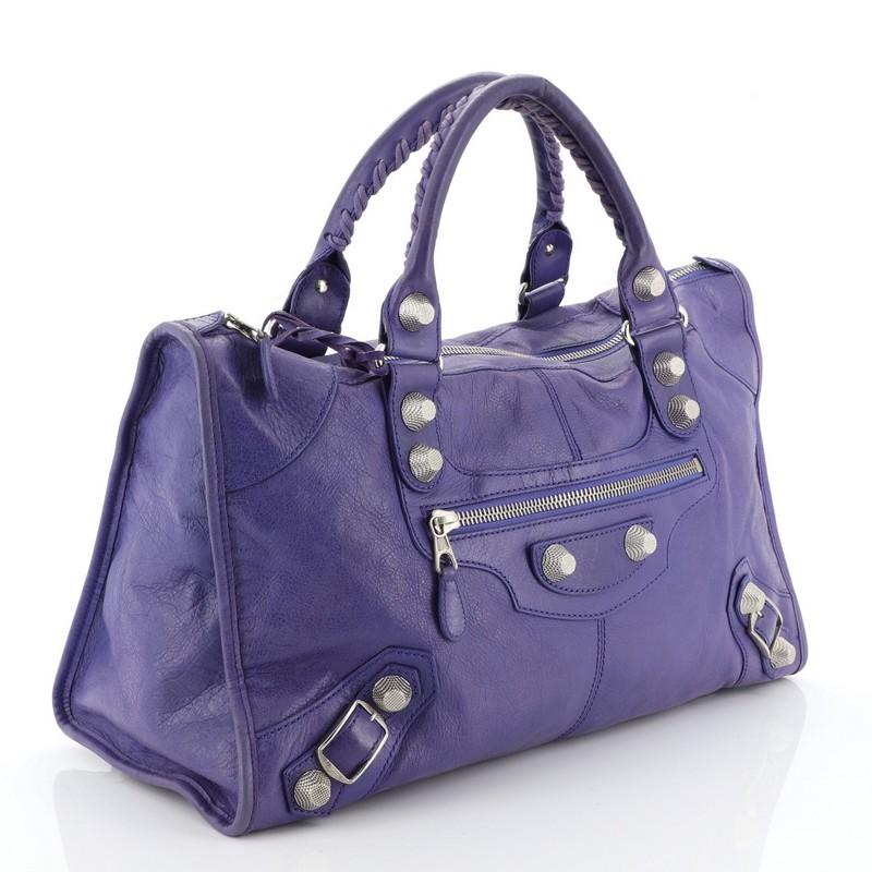 Purple Balenciaga Work Giant Studs Bag Leather