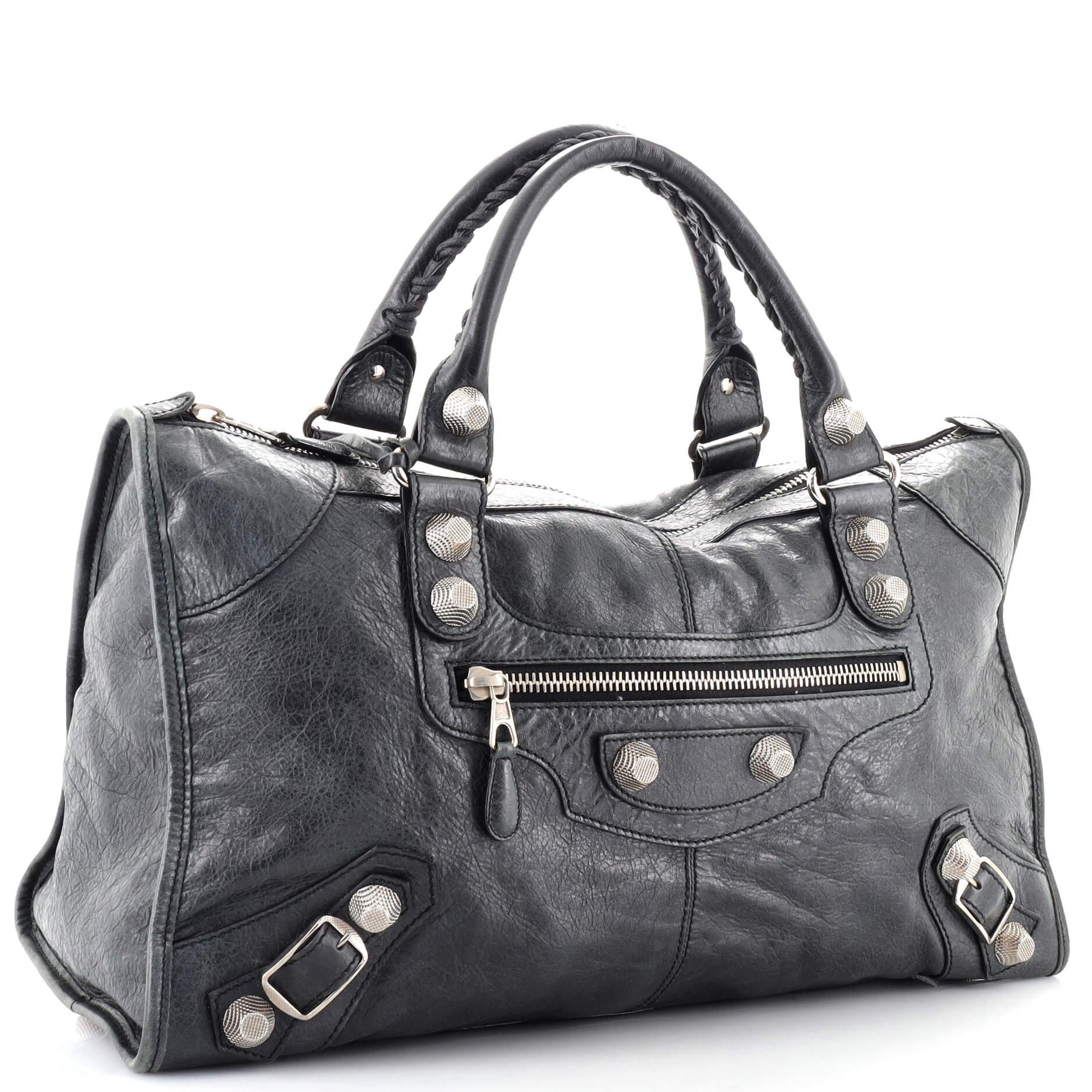 Black Balenciaga Work Giant Studs Bag Leather
