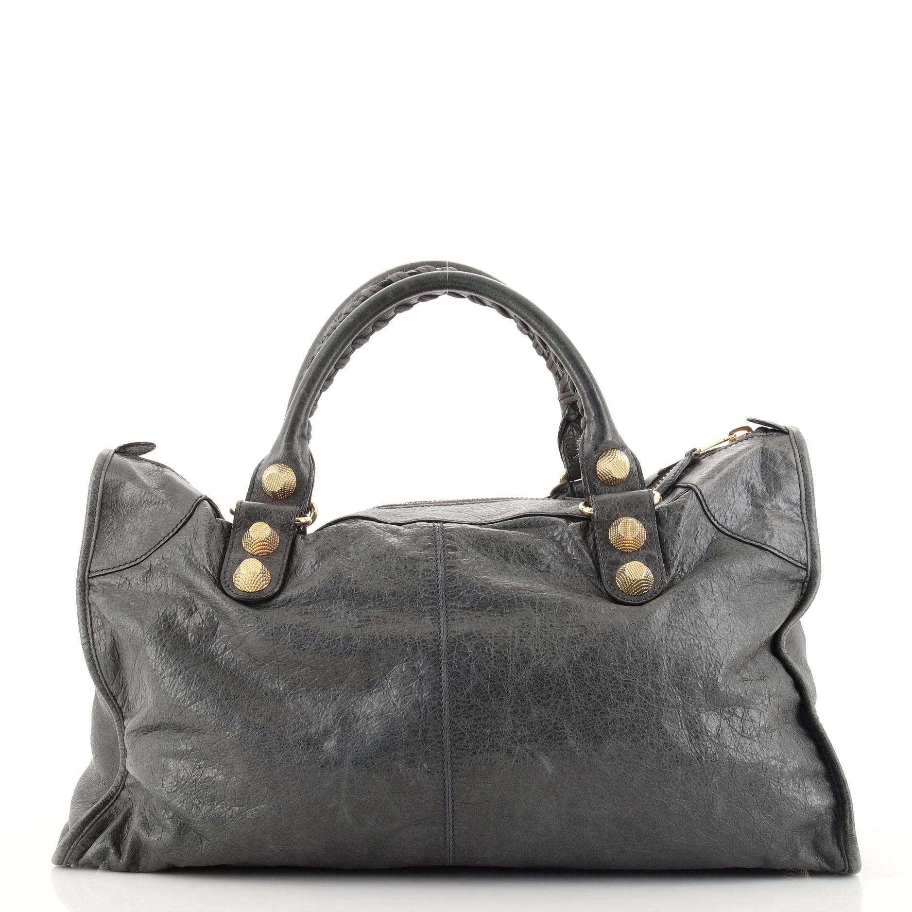 Gray Balenciaga Work Giant Studs Bag Leather