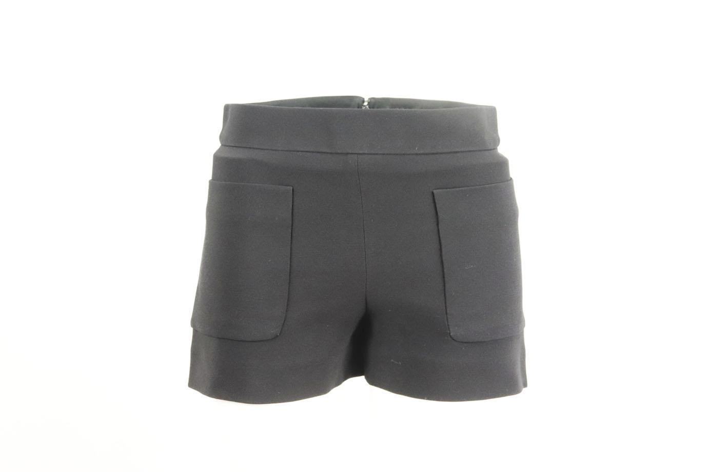 Balenciaga woven shorts. Black. Hook and zip fastening at back. 53% Polyamide, 47% rayon; lining: 100% rayon. Size: FR 36 (UK 8, US 4, IT 40). Waist: 30 in. Hips: 38 in. Length: 12 in. Inseam: 3 in. Rise: 10.5 in
