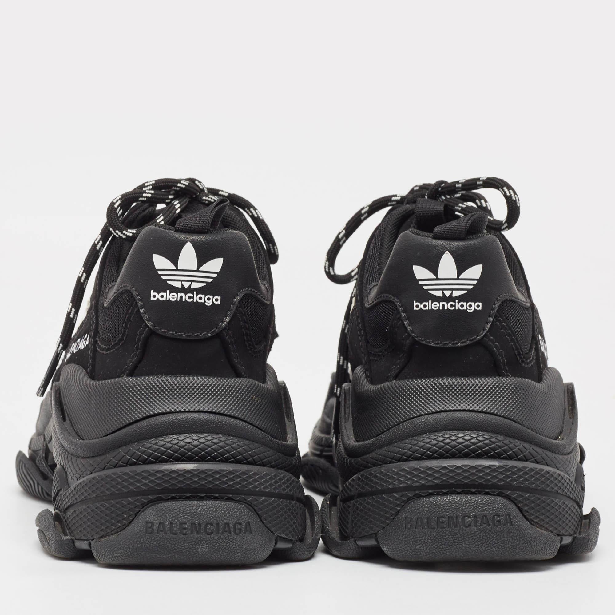 Balenciaga x Adidas Black/White Faux Leather and Mesh Triple S Sneakers Size 38 1