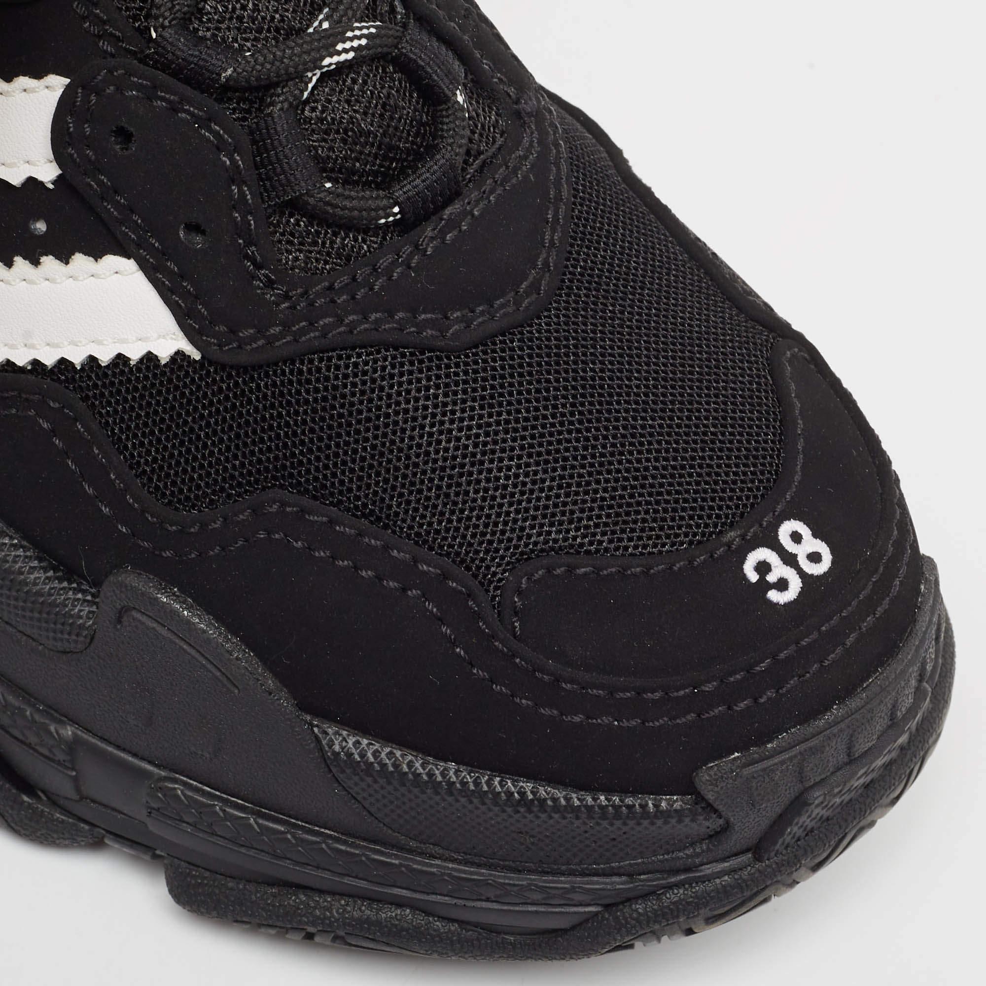 Balenciaga x Adidas Black/White Faux Leather and Mesh Triple S Sneakers Size 38 3