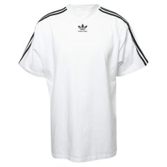 Balenciaga X Adidas - T-shirt à manches dénudées en coton avec rayures et logo blanc 