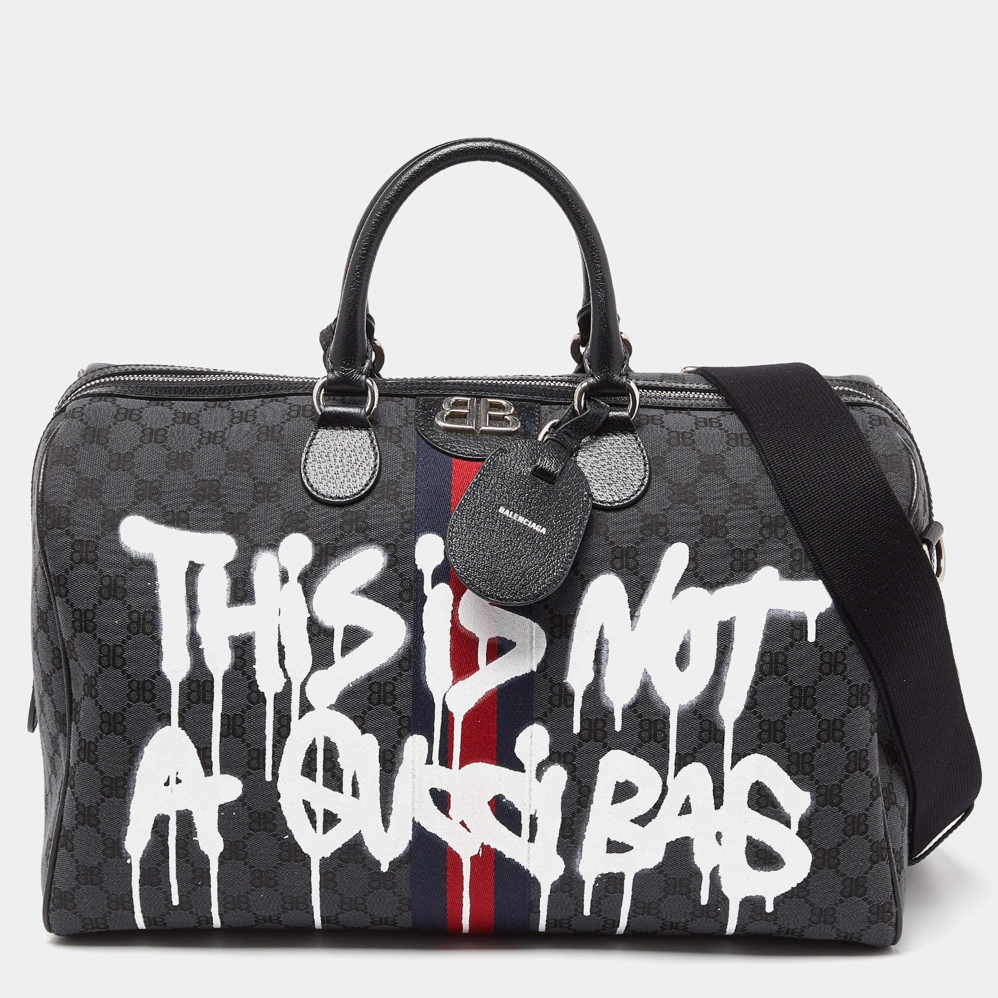 Balenciaga x Gucci Black Canvas and Leather The Hacker Project Duffle Bag In Excellent Condition In Dubai, Al Qouz 2