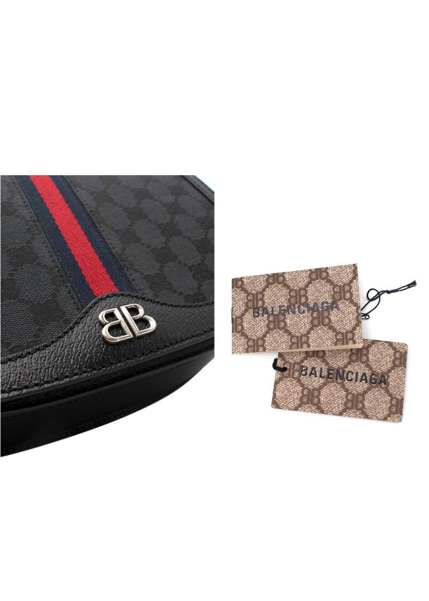 Balenciaga x Gucci Hacker Medium Black Jacquard Shoulder Bag For Sale 4