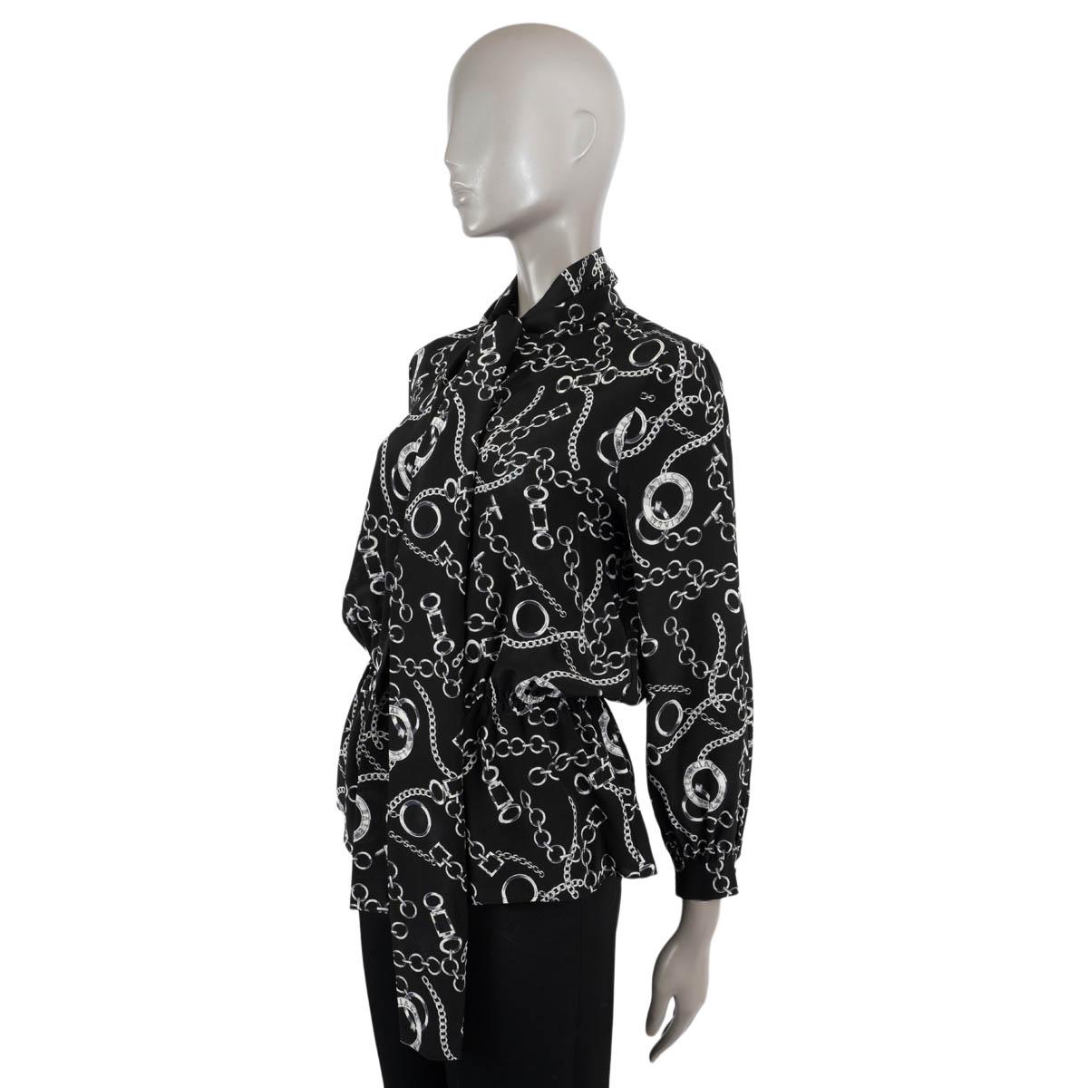 Women's BALENCIAGA x NET-A-PORTER black silk 2018 CHAIN PUSSY BOW Blouse Shirt 36 XS For Sale
