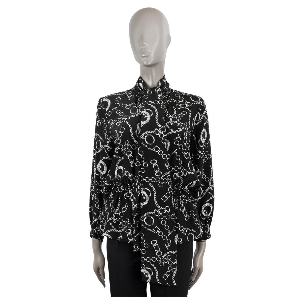 BALENCIAGA x NET-A-PORTER black silk 2018 CHAIN PUSSY BOW Blouse Shirt 36 XS For Sale
