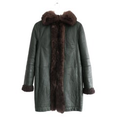 Used Balenciaga x Nicolas Ghesquiere Green Leather & Shearling Coat