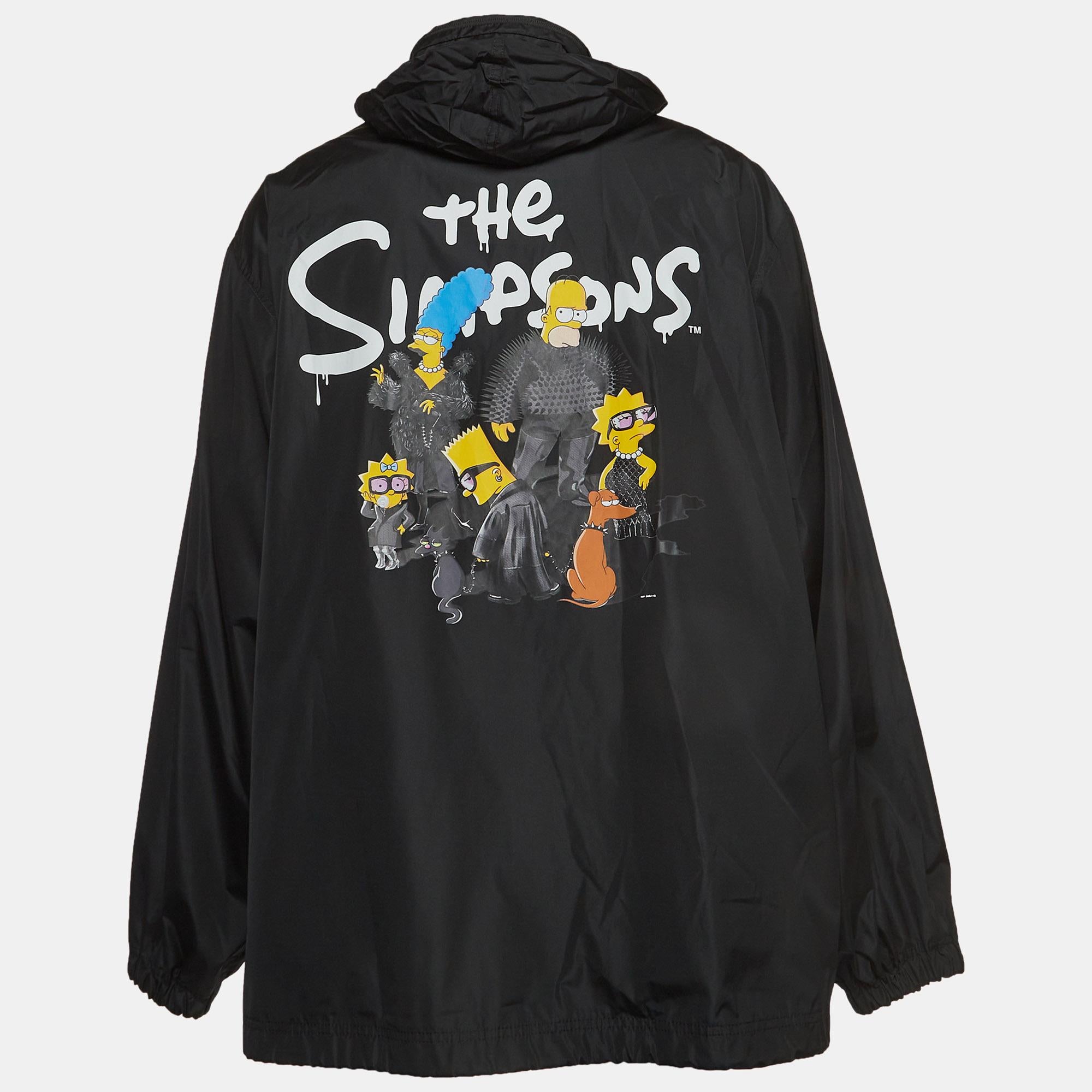 This windbreaker jacket from the Balenciaga X The Simpsons collab will be a great addition to your closet. Tailored using durable fabric, it has long sleeves, front zip fastening, graphic prints, and two pockets.

