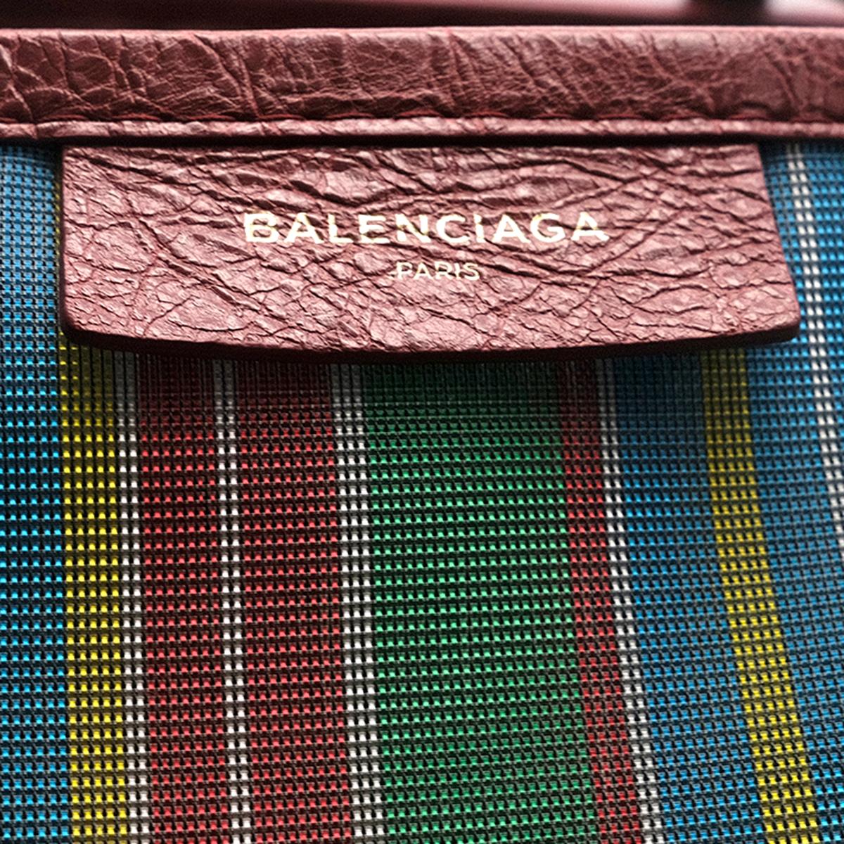 Gray Balenciaga XL Mesh Striped Bazar Shopper Bag