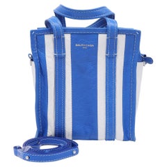 Balenciaga XS Bazar Stripe Tote in Blue Leather
