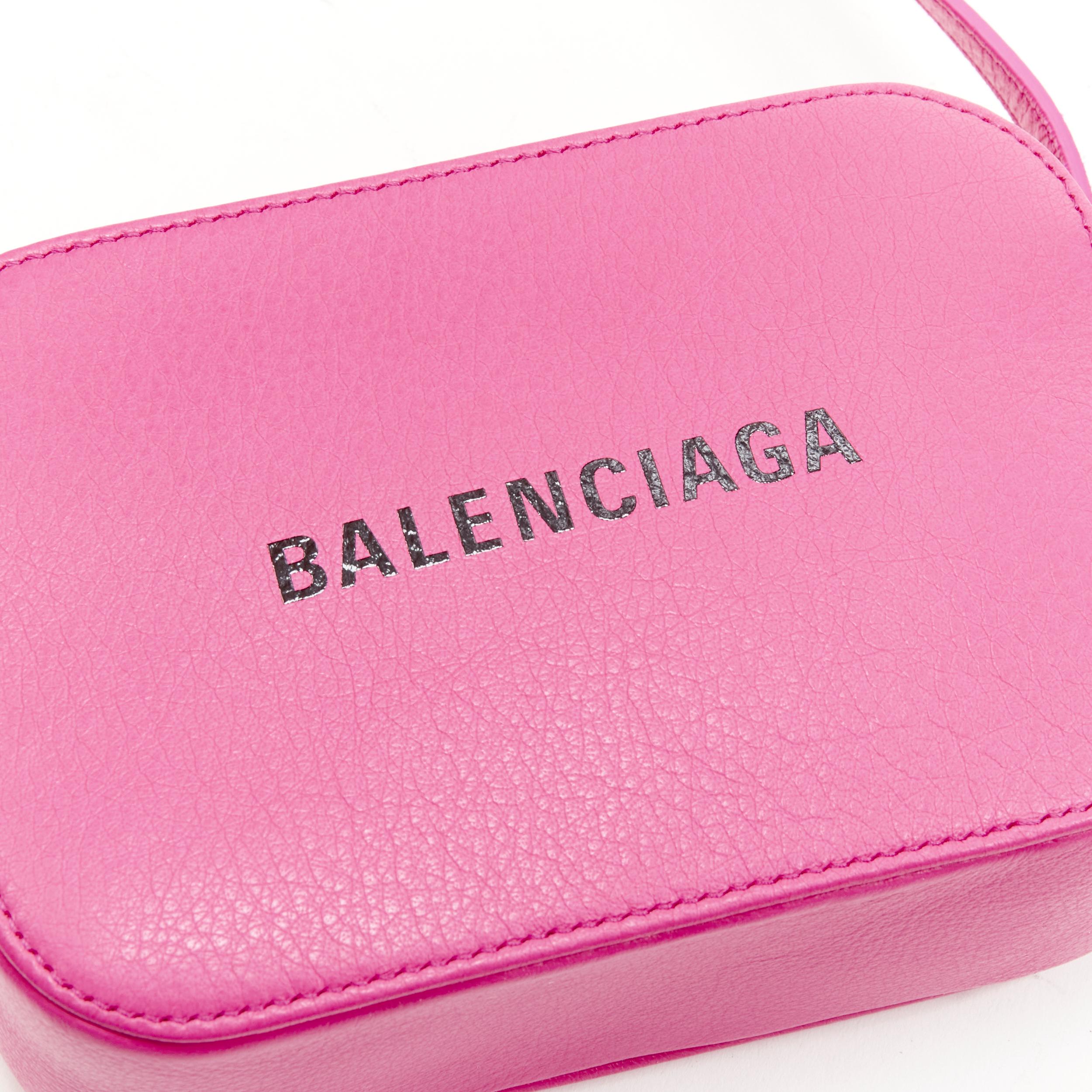 BALENCIAGA XS Everyday fuschia pink logo print crossbody camera bag In Excellent Condition In Hong Kong, NT
