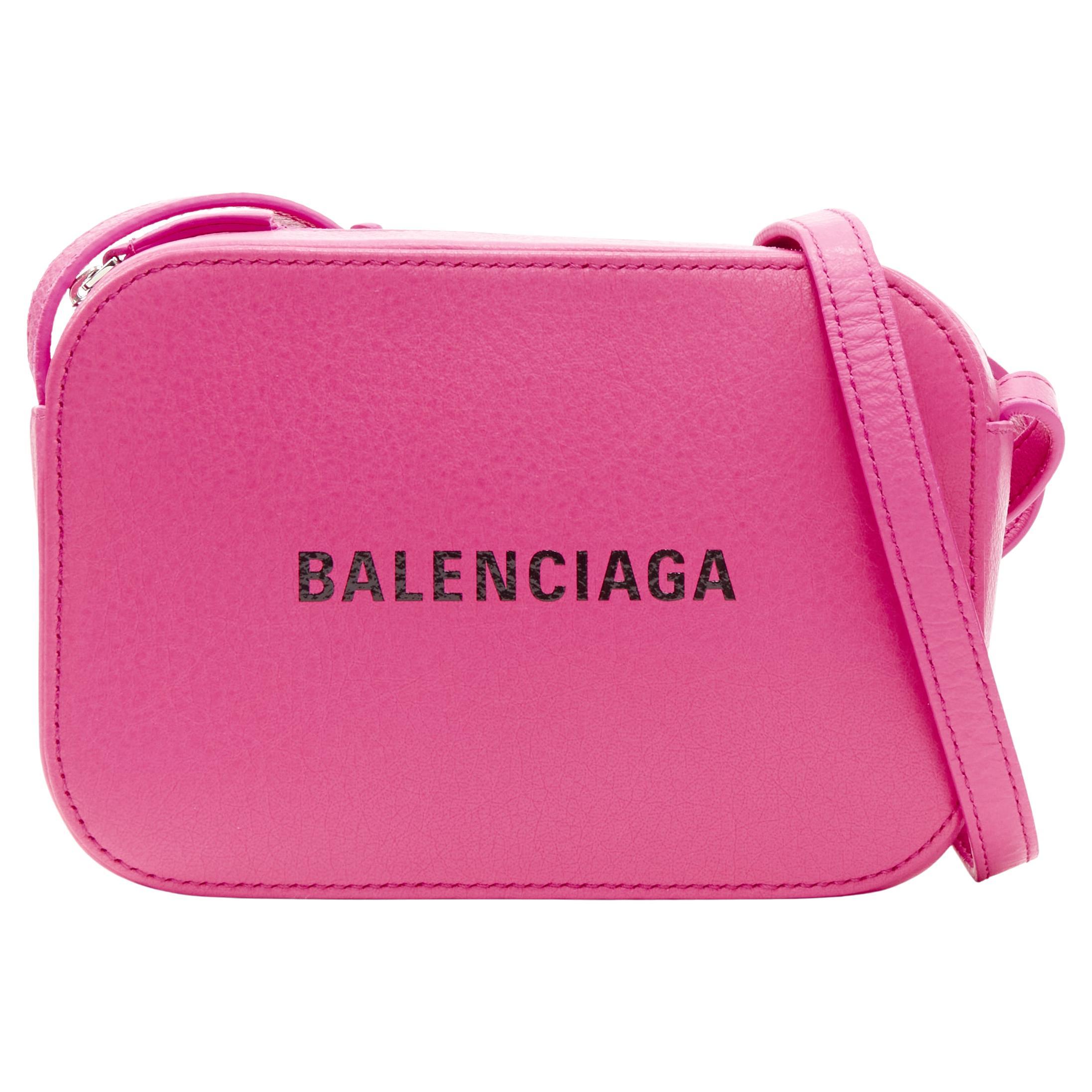 BALENCIAGA XS Everyday fuschia pink logo print crossbody camera bag