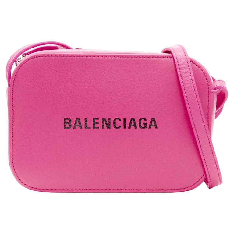 BALENCIAGA XS fuschia pink logo print crossbody camera bag For Sale at 1stDibs