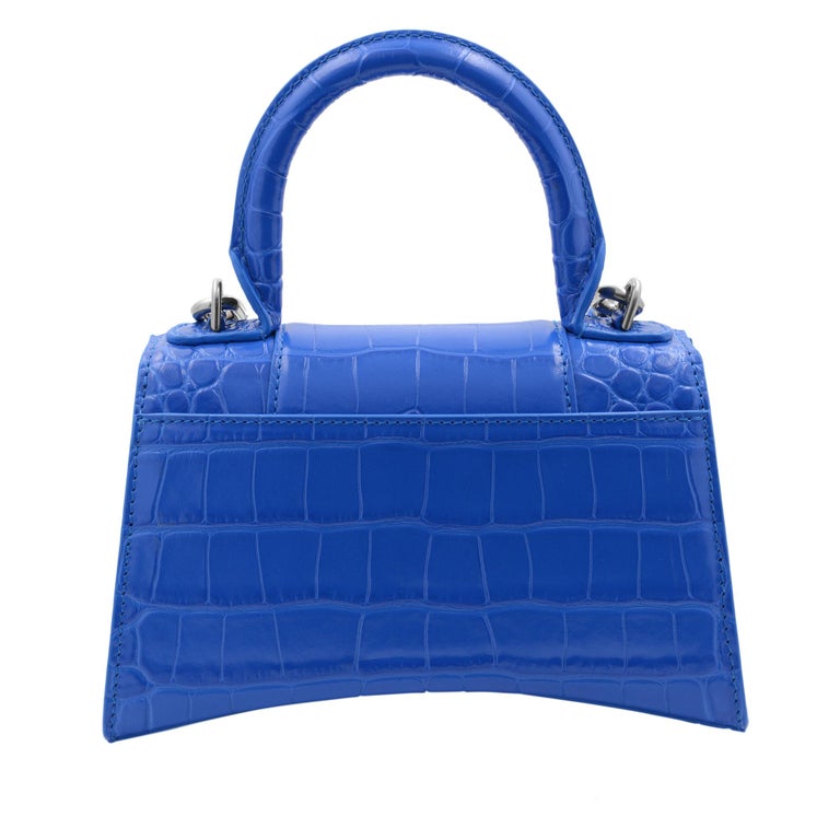 Balenciaga XS Hourglass Croc Embossed Leather Top Handle Ladies Blue Bag at  1stDibs