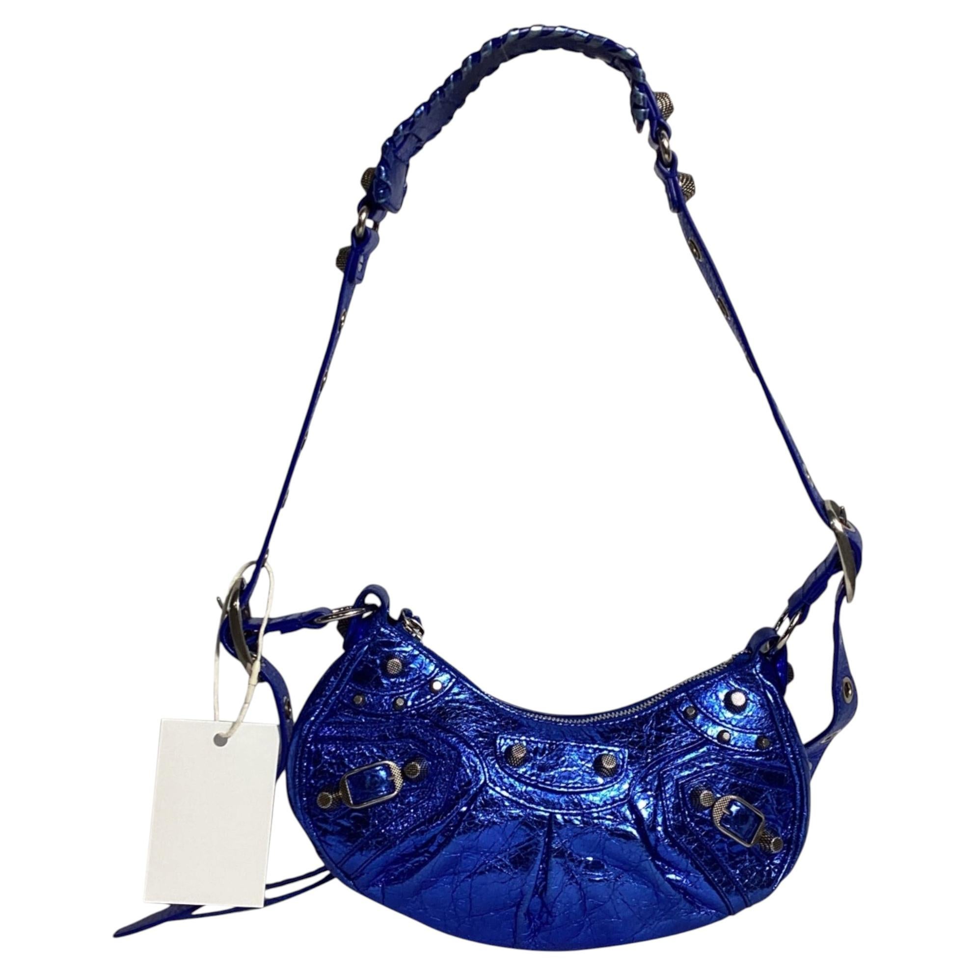Borsa a tracolla Balenciaga XS Le Cagole in pelle di agnello blu