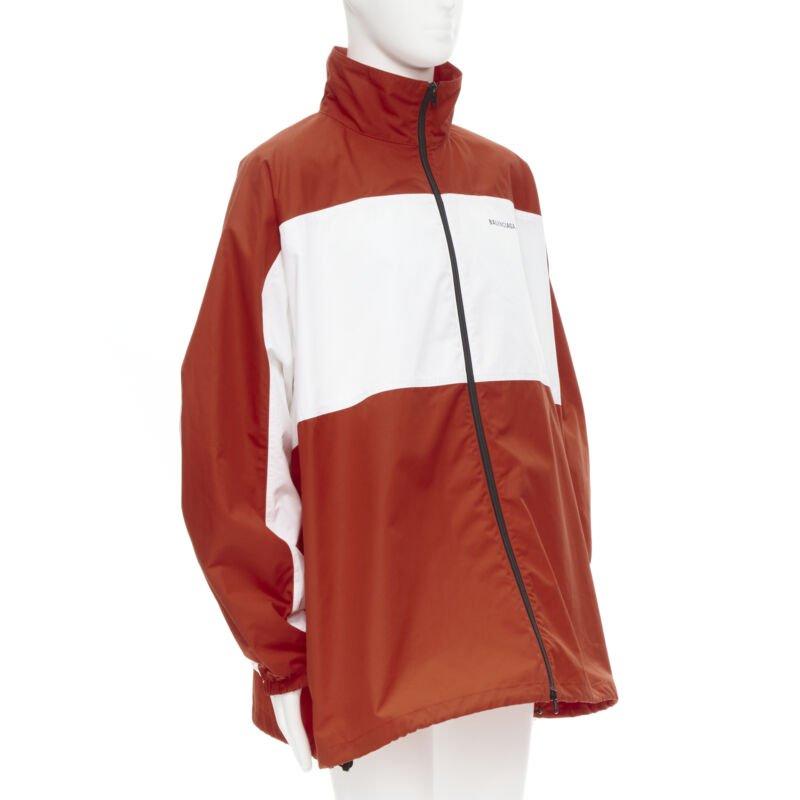 Rosso Balenciaga Y2K rosso bianco colorblocked logo popeline track jacket IT48 M. in vendita