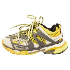 Used Balenciaga Yellow/Grey Leather and Mesh Track Sneakers Size 37