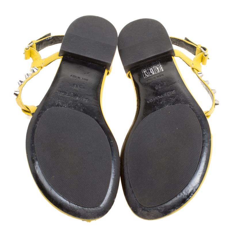 Balenciaga Yellow Leather Arena Studded Thong Sandals Size 38 1