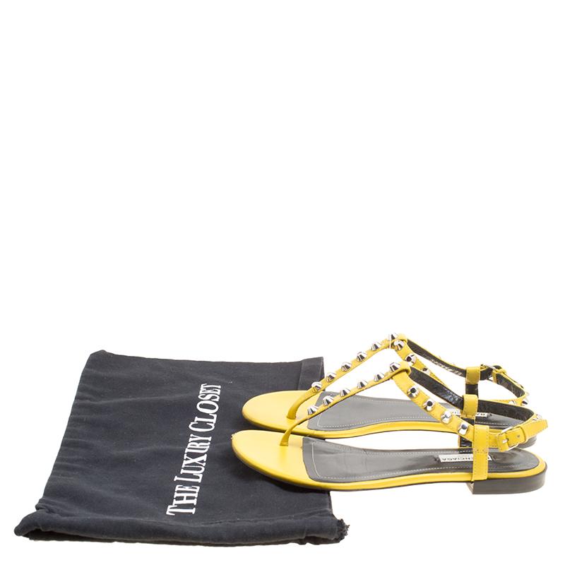 Balenciaga Yellow Leather Arena Studded Thong Sandals Size 38 3