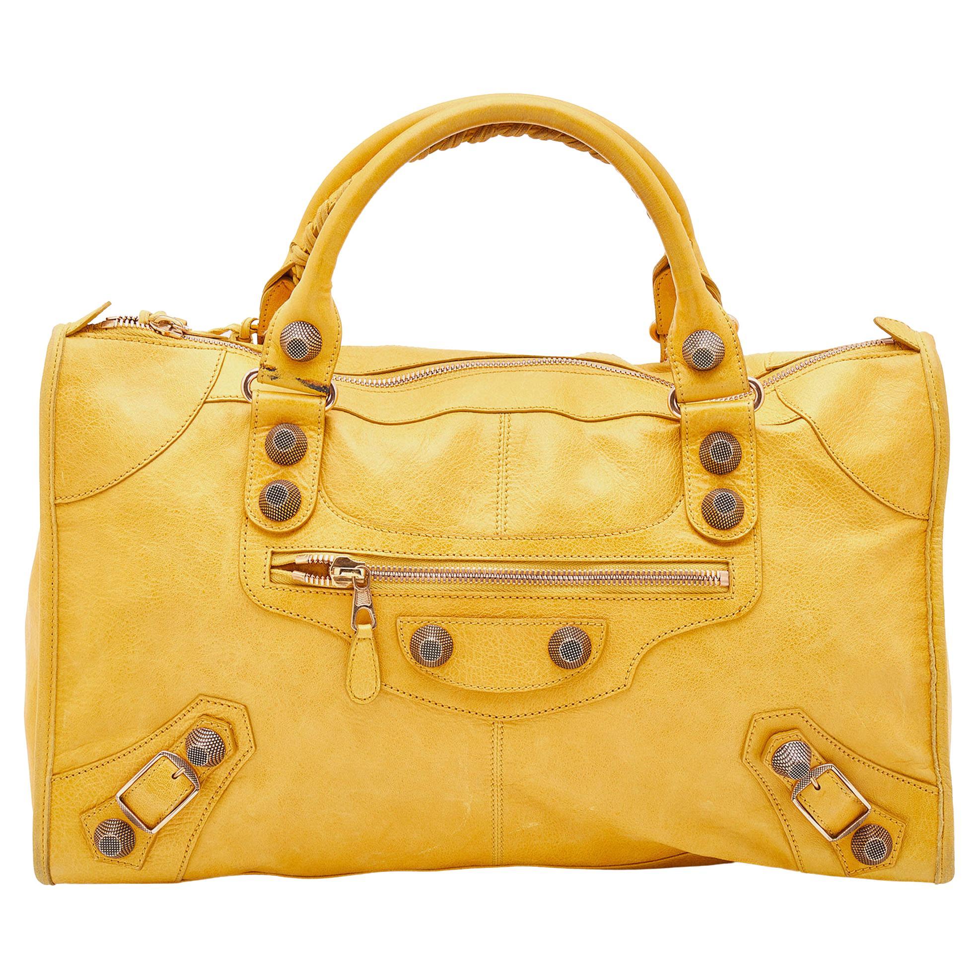 Fourre-tout Balenciaga Giant 21 en cuir jaune et accessoires dorés En vente  sur 1stDibs