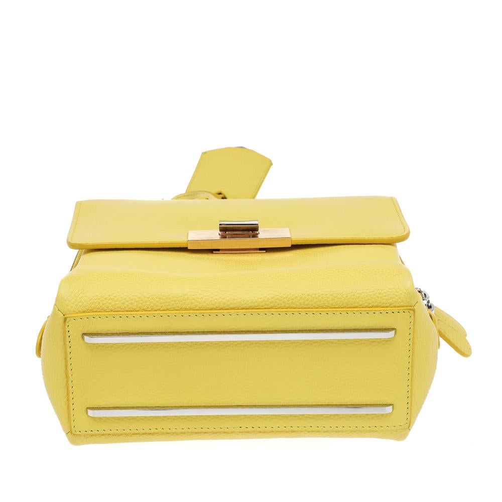 Balenciaga Yellow Leather Mini Le Dix Cartable Top Handle Bag In Good Condition In Dubai, Al Qouz 2