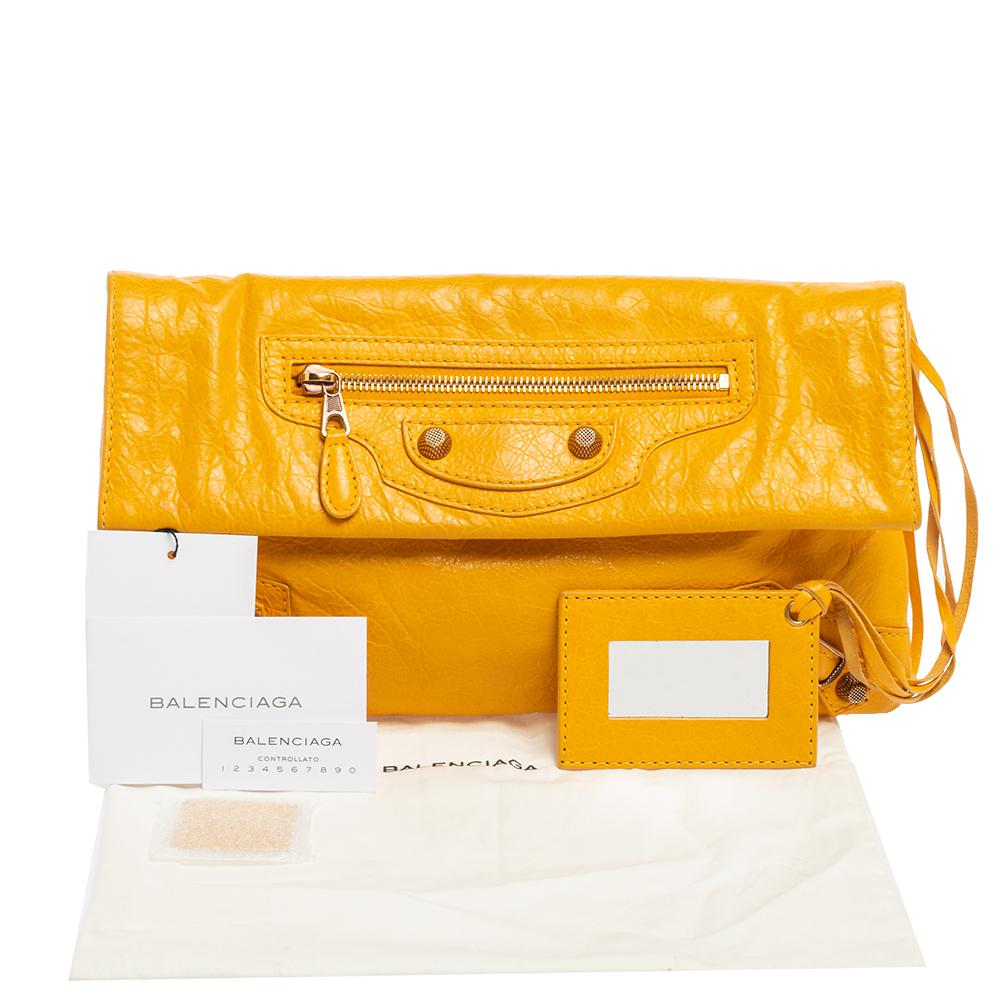 Balenciaga Yellow Leather RH Envelope Clutch 7