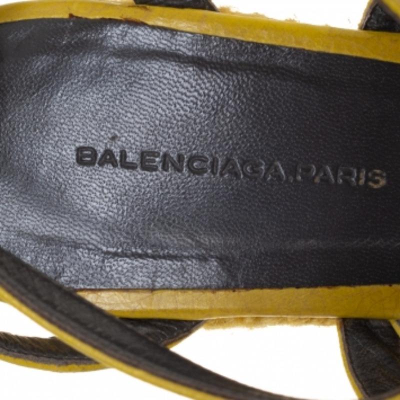 Balenciaga Yellow Leather Wedge Ankle Strap Sandals Size 38 For Sale 1