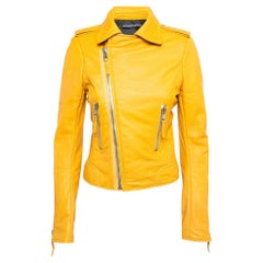 Balenciaga Yellow Leather Zipper Riders Jacket M