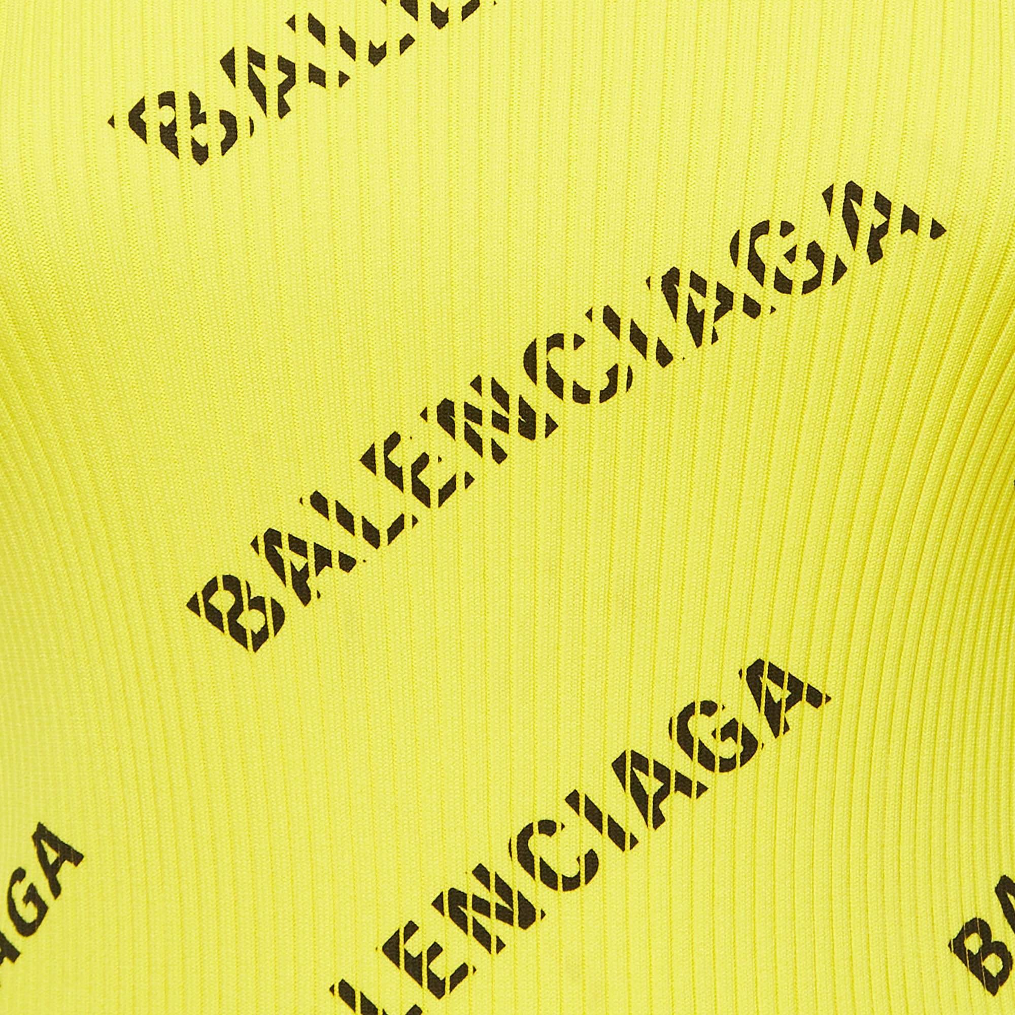 Giallo Balenciaga Top a manica intera con stampa logo giallo e maglia a coste M. I. in vendita