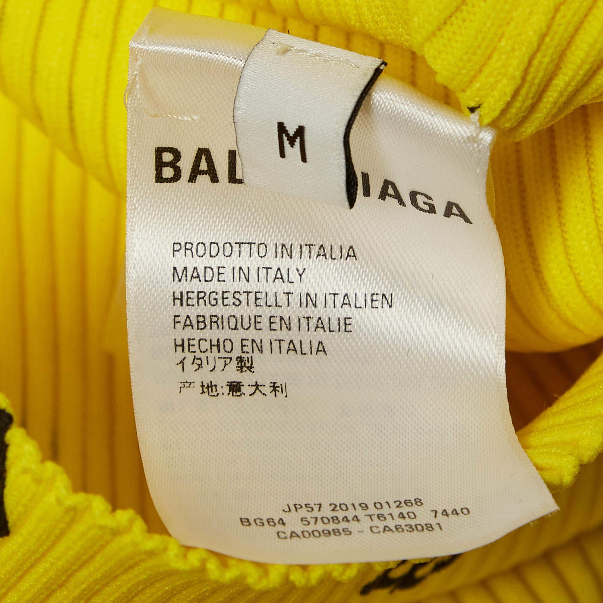 Donna Balenciaga Top a manica intera con stampa logo giallo e maglia a coste M. I. in vendita