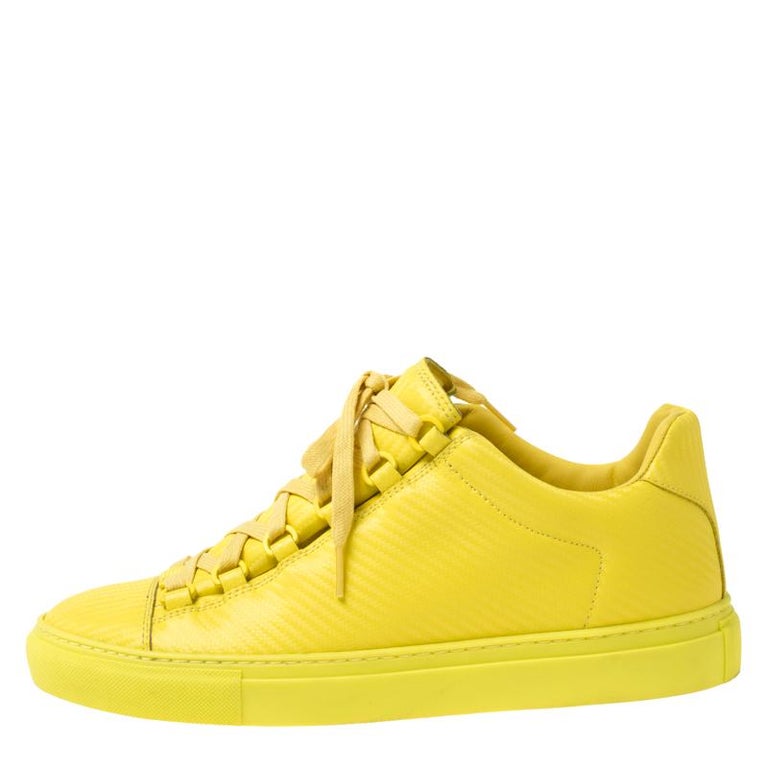 Balenciaga Yellow Neon Leather Arena Low Top Sneakers Size 40 For Sale at  1stDibs