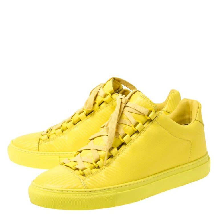 Balenciaga Yellow Neon Leather Arena Low Top Sneakers Size 40 at 1stDibs
