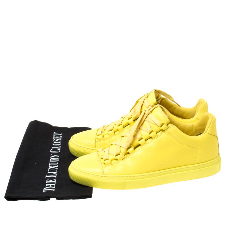 Balenciaga Yellow Neon Leather Arena Low Top Sneakers Size 40 3