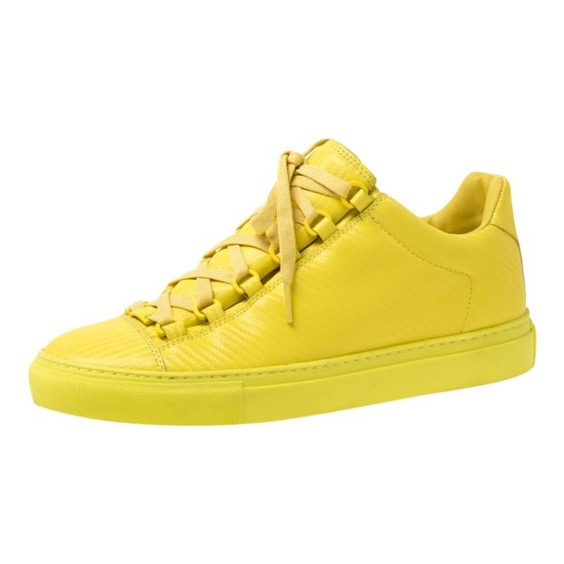 Balenciaga Yellow Neon Leather Arena Low Top Sneakers Size 40