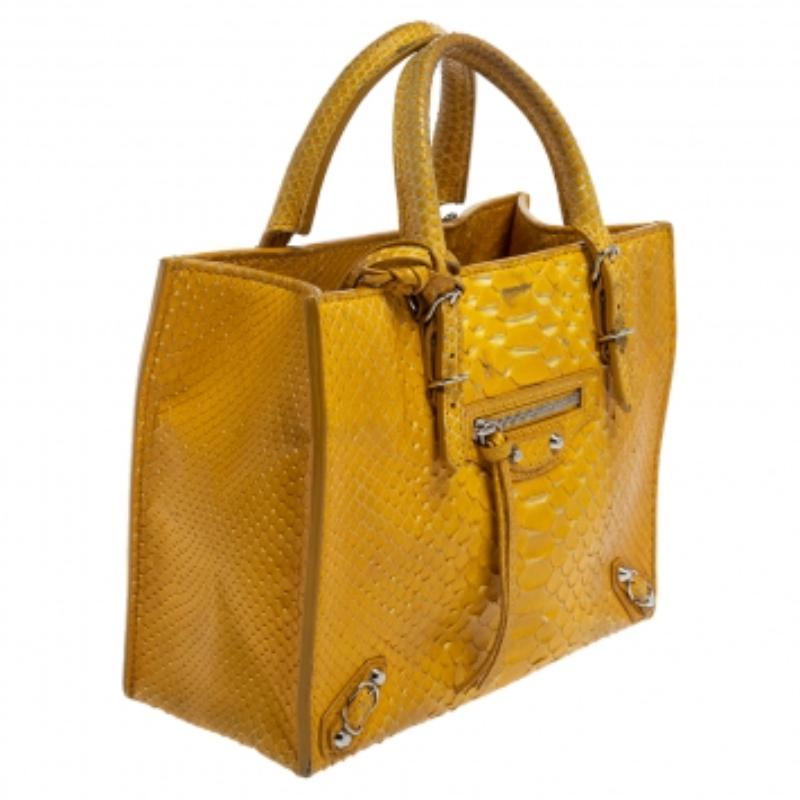 Balenciaga Yellow Python Mini Papier A4 Tote In Fair Condition For Sale In Dubai, Al Qouz 2