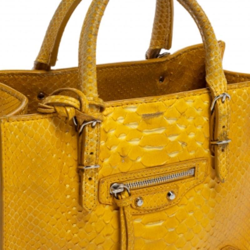 Women's Balenciaga Yellow Python Mini Papier A4 Tote For Sale