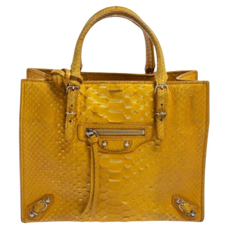 Balenciaga Yellow Python Mini Papier A4 Tote For Sale