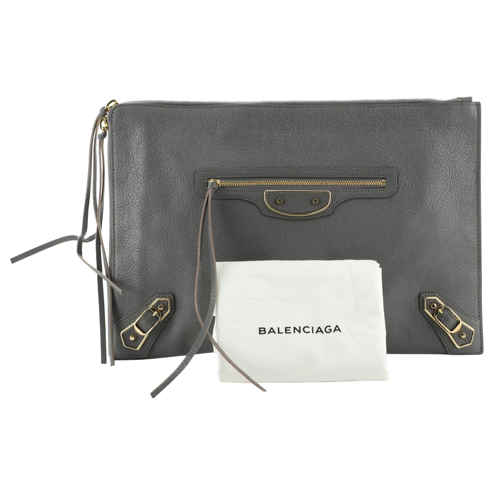 Balenciaga Classic Metallic Edge Clutch aus Leder mit Reißverschluss Medium Gray