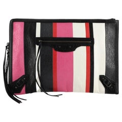 Balenciaga Zip Around Classic Studs Clutch Striped Leather Medium