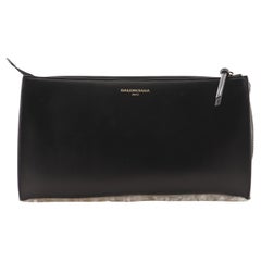 Used Balenciaga Zip Clutch Shearling and Leather Medium