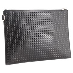 Vintage Balenciaga Zip Pouch Grid Embossed Leather Black