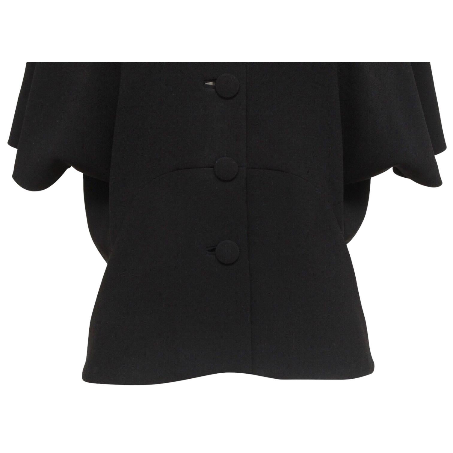 BALENCIAGA.EDITION Blouse Top Shirt BLACK Cape Sleeve Button Down Sz 36 1