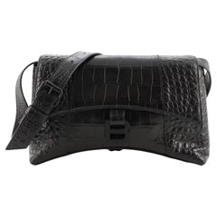 Balenciagar Downtown Soft Hourglass Shoulder Bag Crocodile Embossed Leather XS