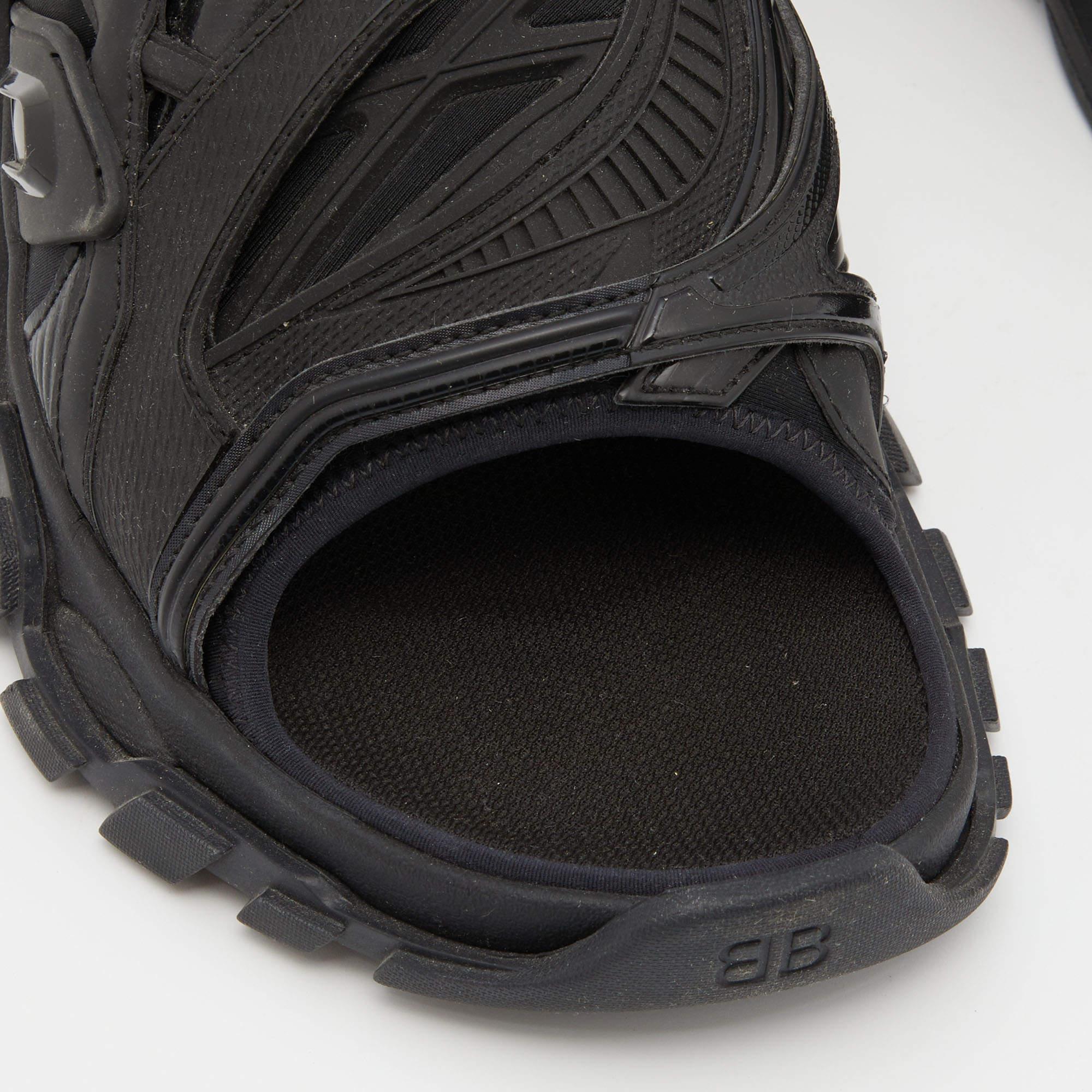 Balenicaga Black Neoprene and Leather Track Slide Sandals Size 40 In Good Condition In Dubai, Al Qouz 2